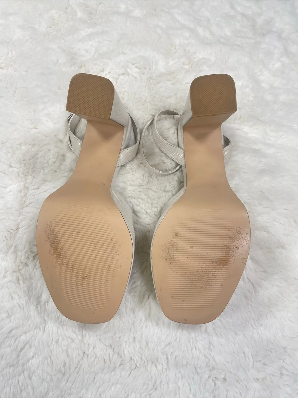 Steve Madden Ivory Textured Platform Block Heel Sandals Size 9